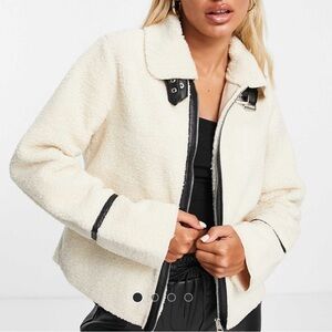 NWOT Threadbare cream zip up jacket w/ faux leather lining. Size USA 6